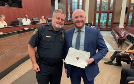 Chief Cliff Cason honored Detective Ben Ridley (right) as the DPD's Officer of the Month for April 