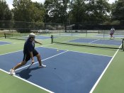 A pickleball game in progress