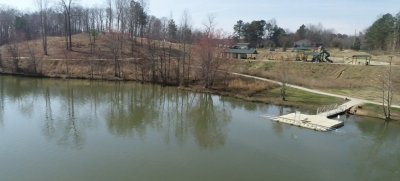 An aerial view of the lake at Haig Mill Lake Park