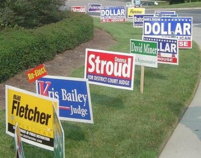 An example of signage placed within a city right-of-way