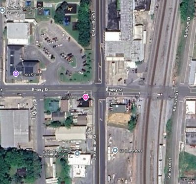 A satellite map shows the intersection of Hamilton Street and Emery Street 