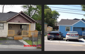 A before-and-after comparison shows the results of work done by a property owner on McAfee Street 