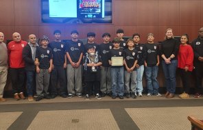Members of the North Georgia Soccer Academy's National Champs posed with the Dalton Mayor and Council Monday night