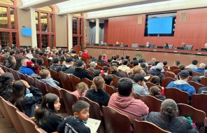 A large crowd packed Tuesday night's meeting of the Mayor and Council to cheer on four state championship teams from the DPRD