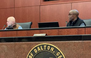 Mayor Pro Tem Tyree Goodlett (right) presided over Monday night's meeting