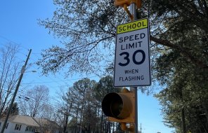 A school zone speed limit sign in the Dalton High School zone