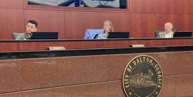 (from left to right) Councilmember Nicky Lama, Mayor Annalee Sams, and Councilmember Steve Farrow listen during a presentation a